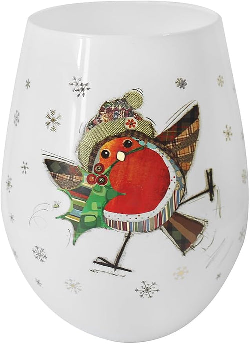 Lesser & Pavey Christmas Stemless Wine Glasses | Stemless Wine Glass for Both Red & White Wine | No Stem Robin Holly Wine Glasses Perfect for Xmas - Bug Art