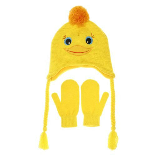 Nuzzles Hats and Mittens Yellow Duck Small 2-5 Years Kids Character Woolen Winte