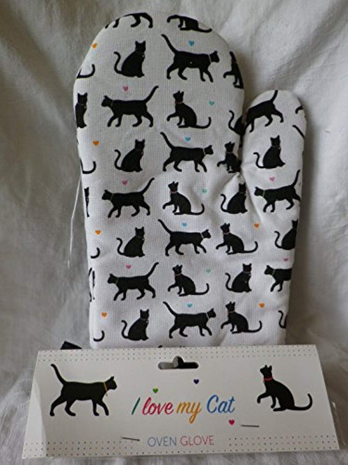 I Love My Cat White Single Oven Glove Mitt Black Cats Cooking Baking Gift Idea