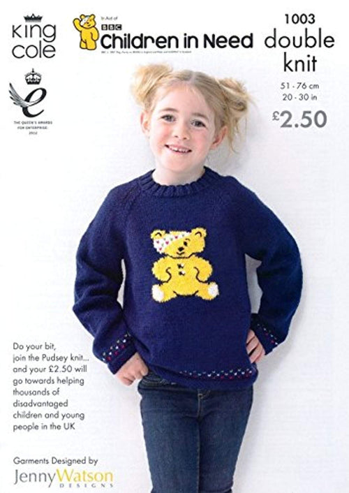 King Cole Children in Need Pudsey Bear Jacket and Cardigan Knitting Pattern 1003