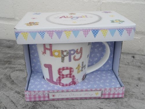 Fine China Mug - "Happy 18th" Presented in a Gift Box - Design by Abigail Mill