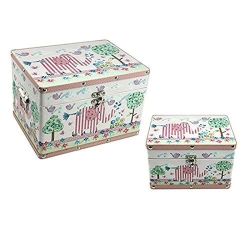 Pink Toy Box Or Keepsake Box Set With Little Bird And Elephant Design