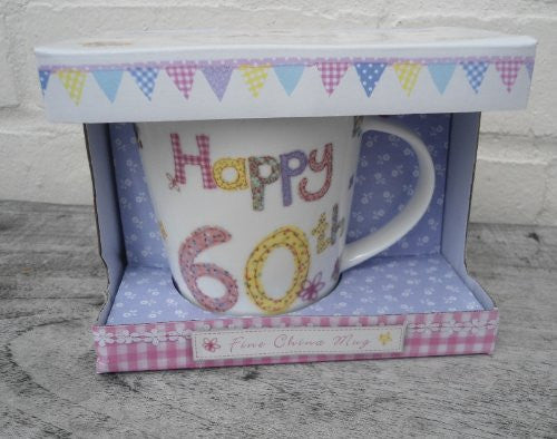 Fine China Mug - "Happy 60th" Presented in a Gift Box - Design by Abigail Mill