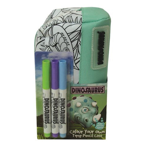 Dinosaurus Topsy Blue Kids Colour Your Own Dinosaur Pencil Case + Key Ring