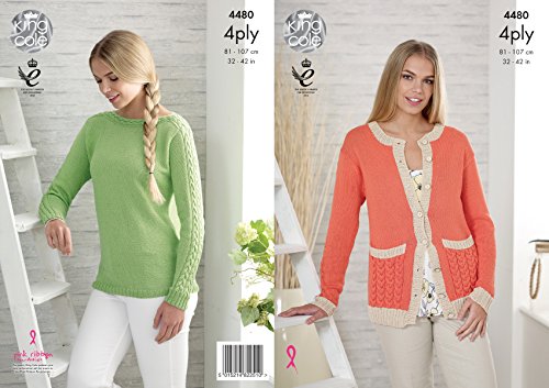 King Cole 4480 Knitting Pattern Ladies Cardigan and Sweater in Bamboo Cotton 4ply
