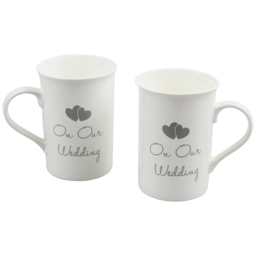 on Our Wedding Set Of 2 Bridal "His and Hers" Fine China Keepsake Mugs in Presentation Box