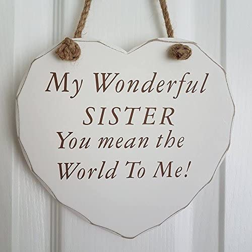 MY WONDERFUL SISTER YOU MEAN THE WORLD TO ME! CHIC SHABBY WHITE HEART SIGN