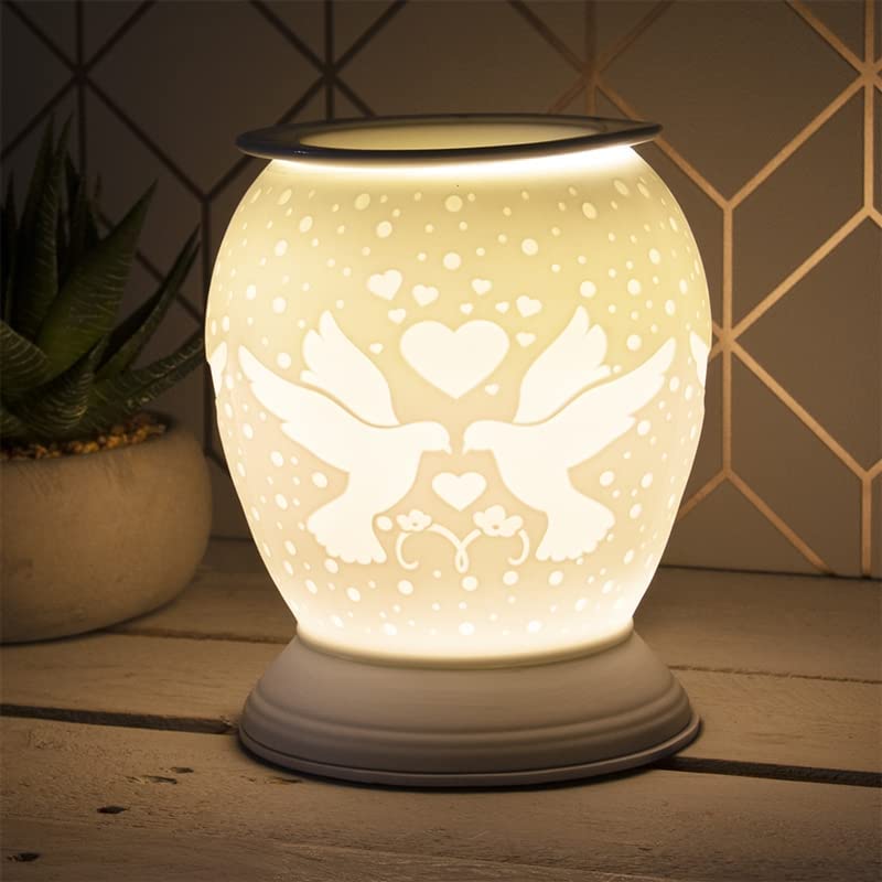 Large Porcelain Etched Aroma Lamp - Love Birds