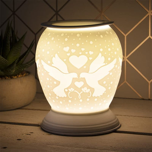 Large Porcelain Etched Aroma Lamp - Love Birds