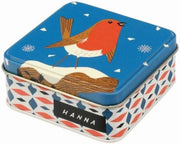 John Hanna Robin Small Square Christmas Tin/Gift box