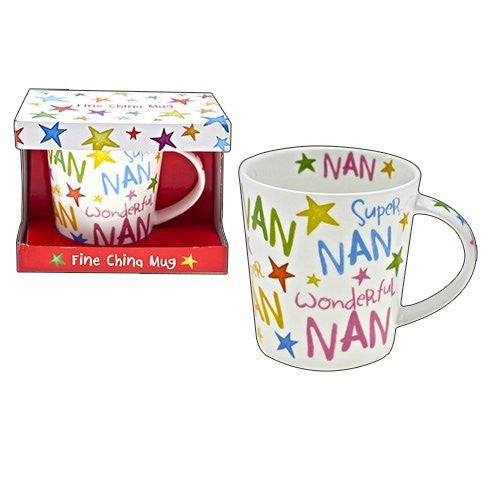 Rainbow coloured 'Nan' fine china gift mug