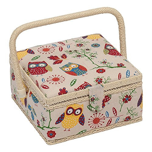 Hobby Gift MRS/29 Owl Print on Natural Small Sewing Box/Organiser 20 x 20 x 11cm