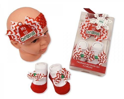Baby Headband and Socks Set - My First Christmas