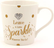 "Leave a Little Sparkle Wherever You Go" Diamante Love Heart White & Gold Fun Dotty Novelty Fine China Mug with Presentation Box