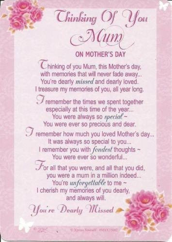 Loving Memory Mother's Day Graveside Memorial Card & Holder 5.75 x 4"- Thinking Of You Mum 35002
