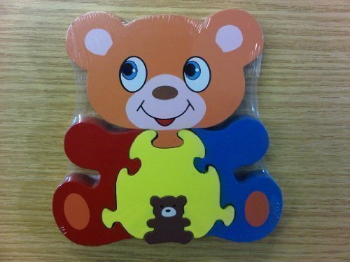 Childrens Kids Wooden Zoo Shape Puzzle Jigsaw Bear & Baby