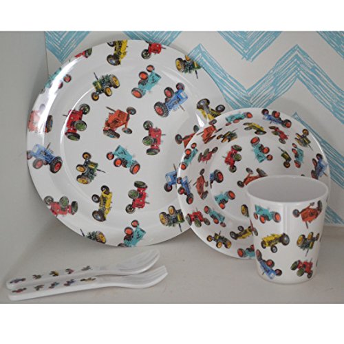 Childrens Melamine Dinner Set. Powell Craft Tractor Kids Gift Set - from Little PJs