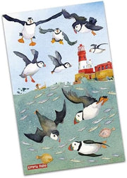 Emma Ball Diving Puffins Cotton Tea Towel Printed in The UK