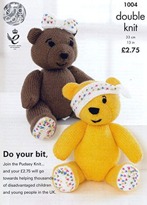 King Cole Children in Need Pudsey & Girl Bear Big Value Knitting Pattern 1004 DK