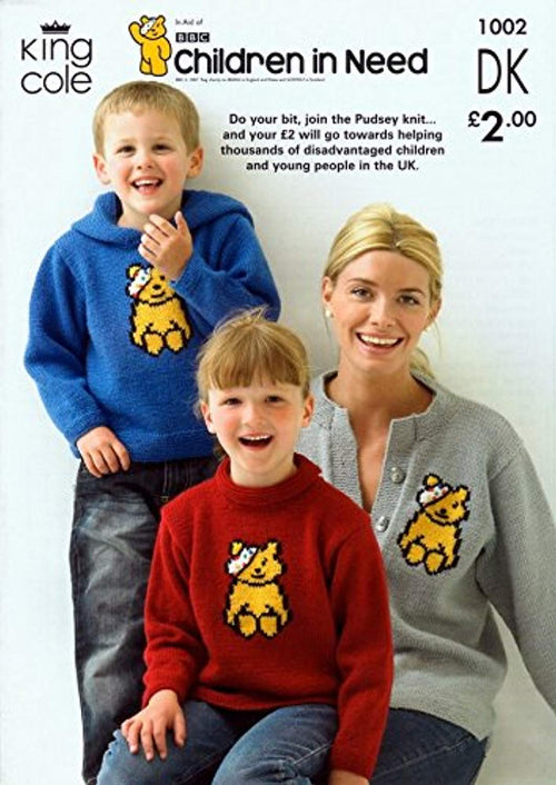 King Cole Children in Need Pudsey Bear Sweater & Cardigan Knitting Pattern 1002 DK