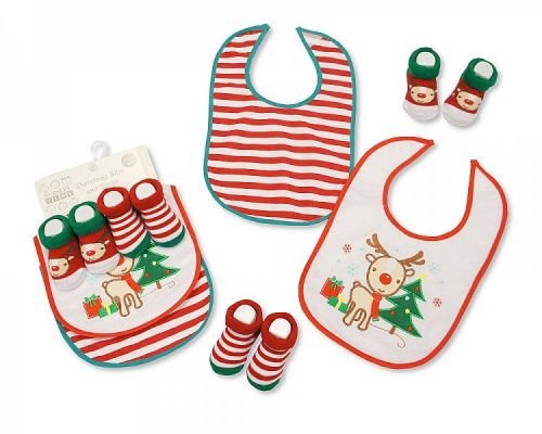 Baby Christmas Bibs and Socks 4 Pieces Set (2 Bibs, 2 Pairs of Socks)