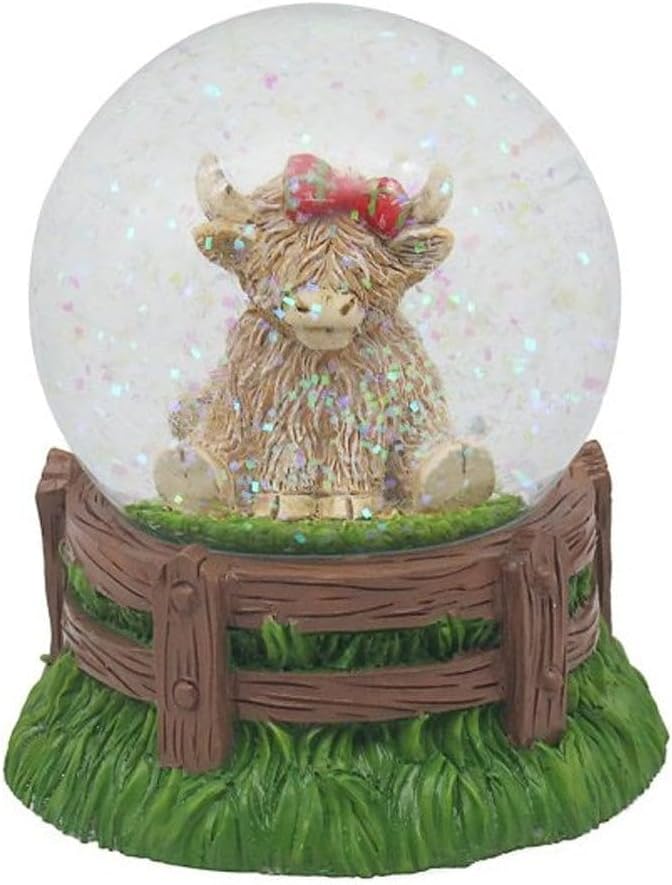 Lesser & Pavey Happy Highland Cow Highland Cow Tartan Bow Waterglobe Figurines & Ornaments For Home & Office | Decorative Home Accessories Statues For Indoor & Outdoor | Lovely Gifts for Women & Men