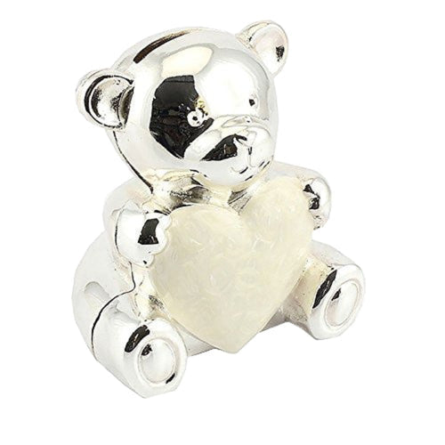 silver plated teddy money box cream heart