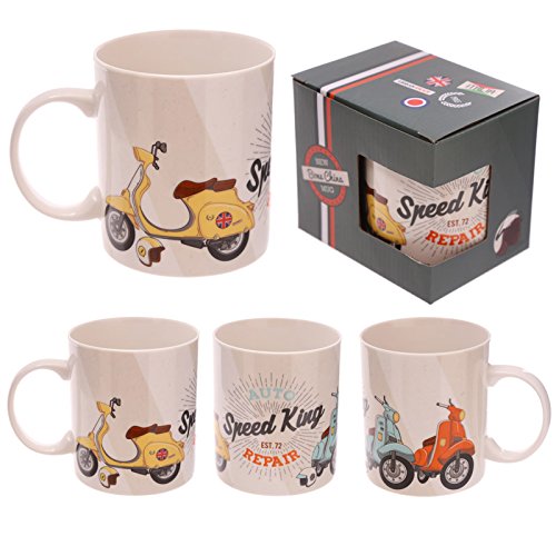 Puckator mug247 Mug in Fine Bone China Scooter by Evans Jack Fine Bone China Yellow, Orange, Blue, White, Brown 11x8,5x9,5 cm