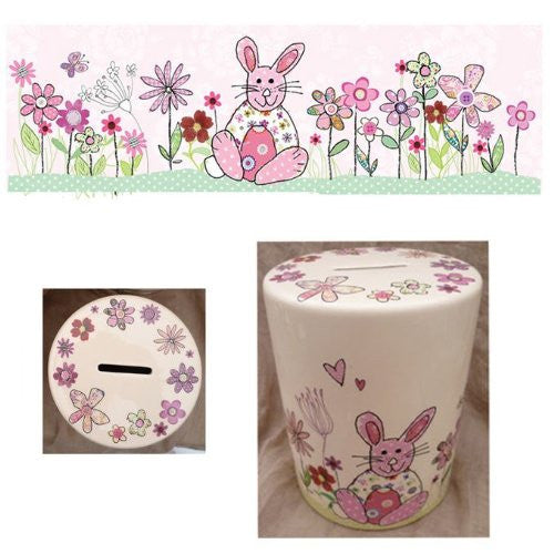 Pink Bunny Ceramic Moneybox