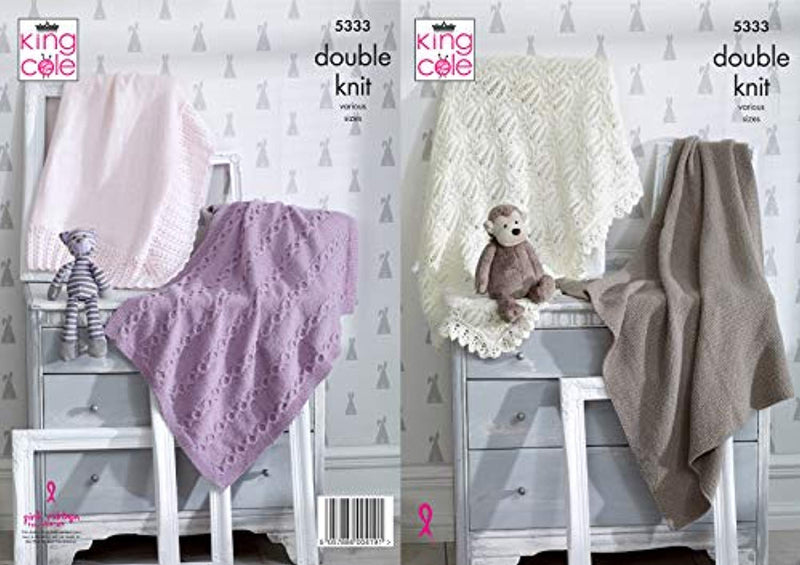 King Cole Double Knitting Pattern Moss or Stocking Stitch Lace or Cable Blanket (5333)