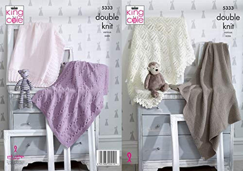 King Cole Double Knitting Pattern Moss or Stocking Stitch Lace or Cable Blanket (5333)