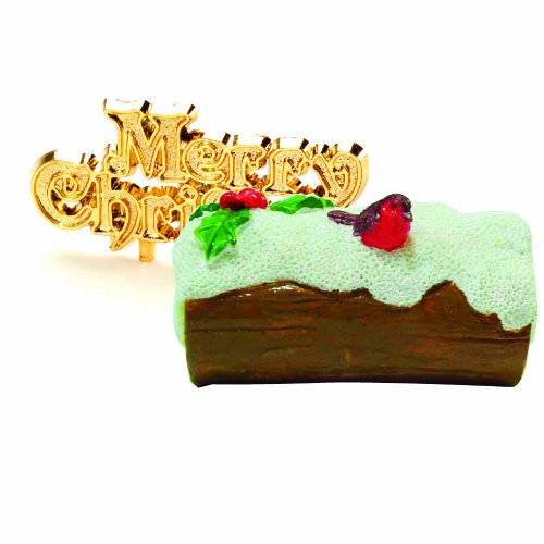 Anniversary House: Robin on snowy log resin christmas cake topper