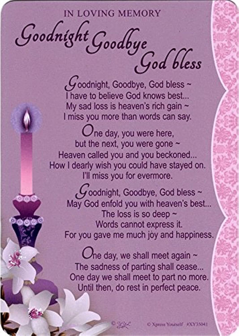 Grave/Graveside Memorial Card - In Loving Memory Goodnight Goodbye God bless