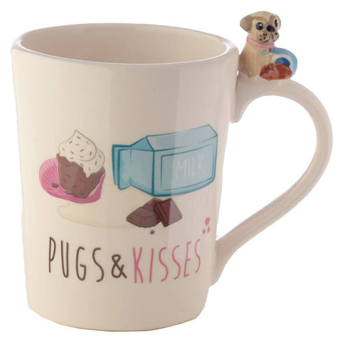 Cute Ceramic Pug Mug with Pug & Cookies on the Handle