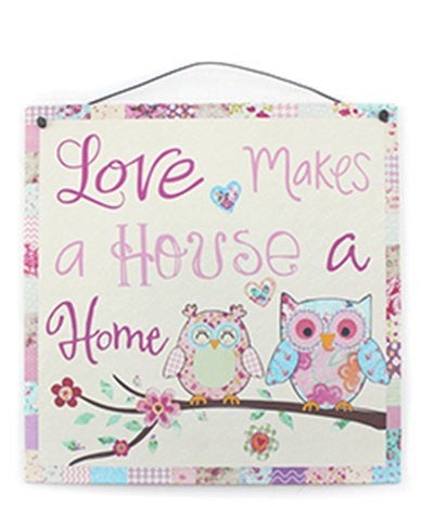 wall mounted tin plaque owls love makes a house a home