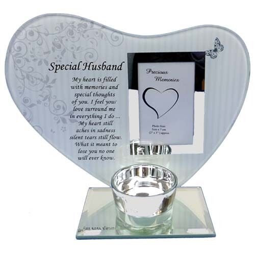 special husband heart plaque & t-light holder glass