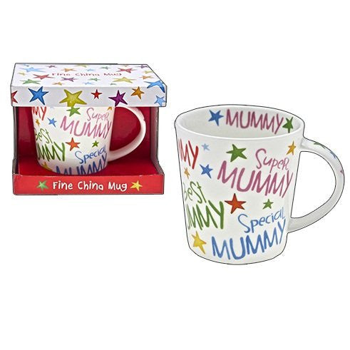 Rainbow coloured 'Mummy' fine china gift mug