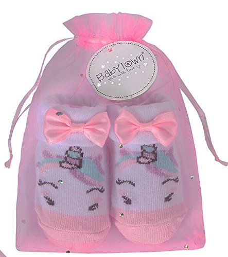 Unicorn Pair of Baby Socks for Baby Girl, Pink or Silver with Gift Bag