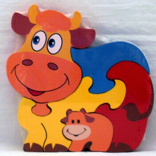 Traditional Wood'n'Fun: Baby/Toodler Wooden Colourful Puzzle Cow and Calf