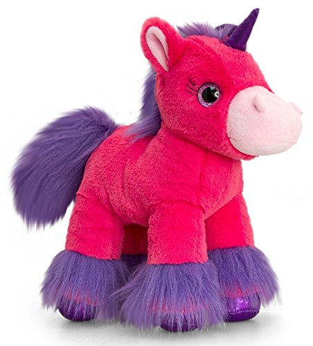 Keel Glitter Gems Unicorn with Applique Heart 18cm, Babies Soft Toys and Gifts (Deep Pink)