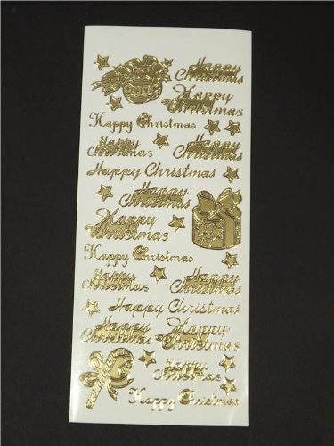 A Pack of 3 Gold Happy Christmas & Gifts peeloffs - PEEL OFF CRAFT STICKERS