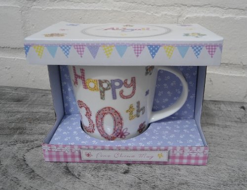 Fine China Mug - "Happy 30th" Presented in a Gift Box - Design by Abigail Mill