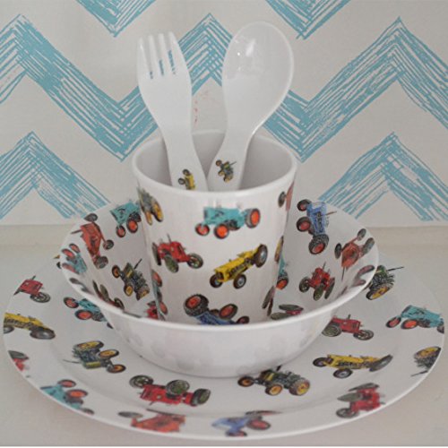 Childrens Melamine Dinner Set. Powell Craft Tractor Kids Gift Set - from Little PJs