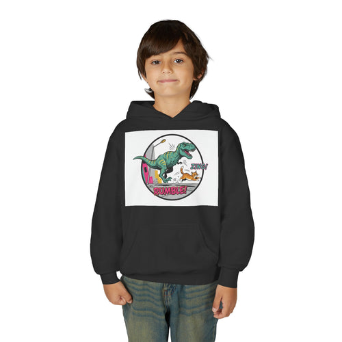 T-Rex Chase Dino Rumble Youth Hoodie | Dinosaur Graphic Sweatshirt