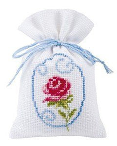 Single Pink Rose Potpourri Bag Cross Stitch Kit