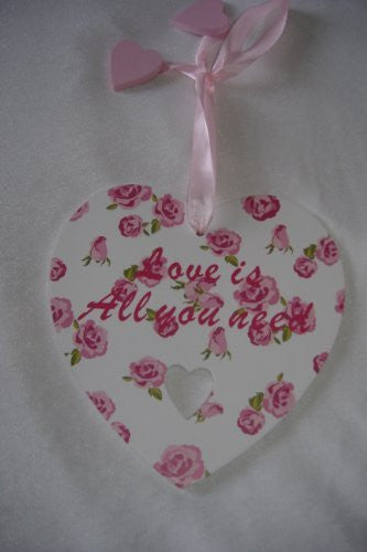 Rose bud heart with Love is all you need saying