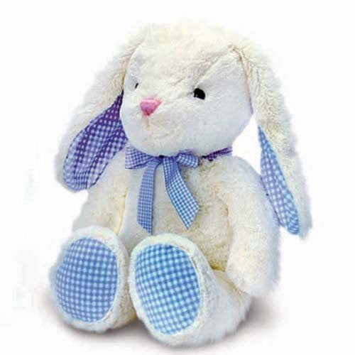 Baby Boys Gorgeous Cream Bunny Rabbit With Blue Gingham Detailing - Size 25cm