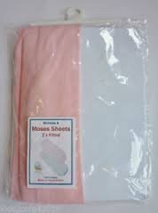 Mums Mate Fitted Moses Basket Sheets - 2pk (Pink/White)