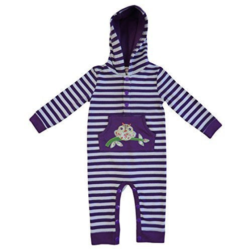 powell craft owl purple strippy hooded jumpsuit 6 - 12 months