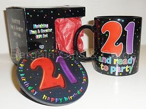 Funky Mugs Black 21st Birthday Mug And Coaster Gift Set